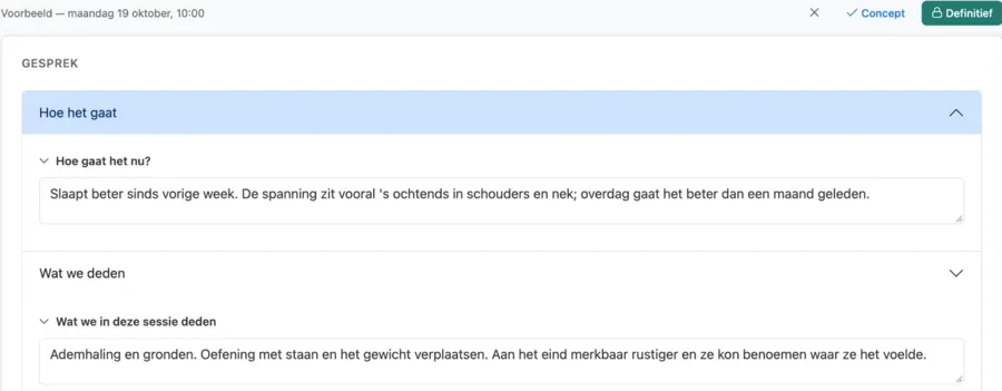 Praktijk: een verzonnen gespreksverslag in de editor
